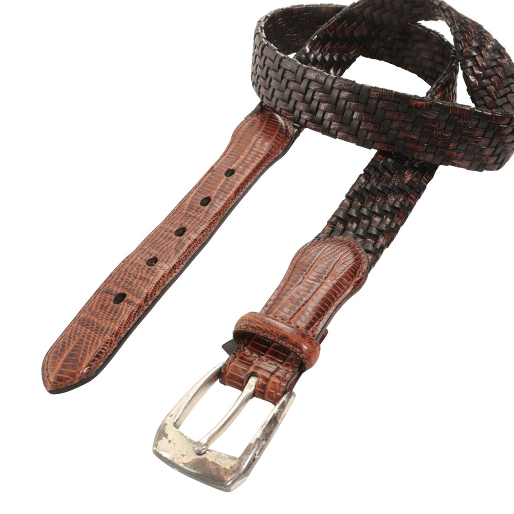Brighton Belt Men 38 Woven Braided Lizard Embossed Leather Brown Classic
